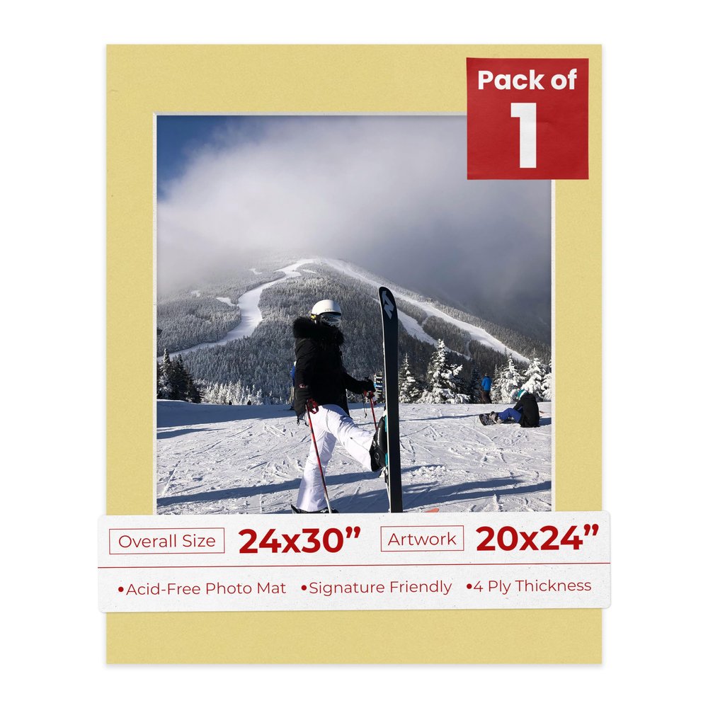 Poster Palooza 24x30 Mat Bevel Cut for 20x24 Photos - Acid Free Soft Yellow Precut Matboard - For Pictures, Photos, Framing - 4-ply Thickness
