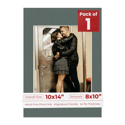 Poster Palooza 10x14 Mat Bevel Cut for 8x10 Photos - Acid Free Charcoal Grey Precut Matboard - For Pictures, Photos, Framing - 4-ply Thickness