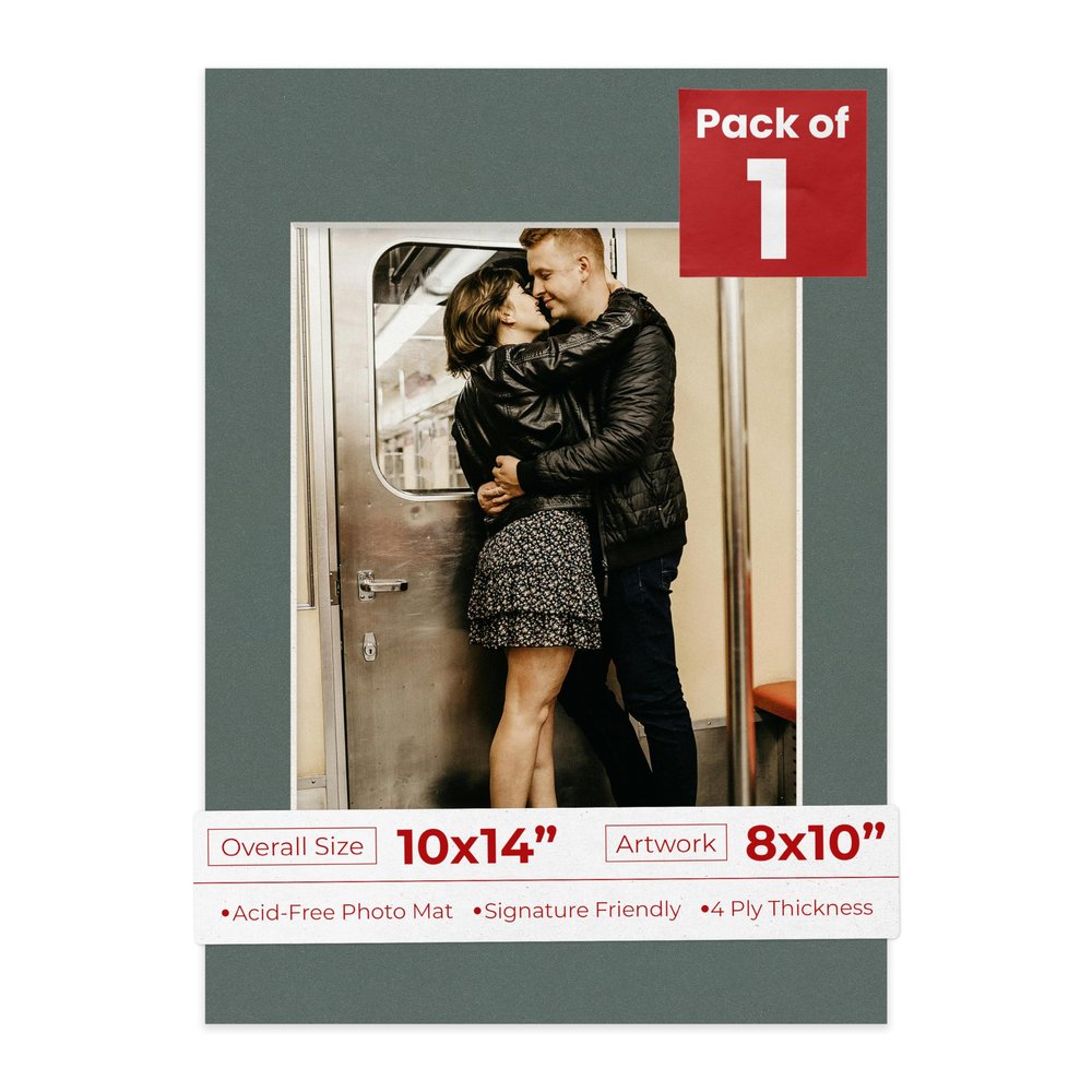 Poster Palooza 10x14 Mat Bevel Cut for 8x10 Photos - Acid Free Charcoal Grey Precut Matboard - For Pictures, Photos, Framing - 4-ply Thickness