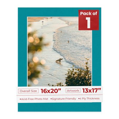 Poster Palooza 16x20 Mat Bevel Cut for 13x17 Photos - Acid Free Teal Blue Precut Matboard - For Pictures, Photos, Framing - 4-ply Thickness