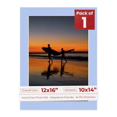 Poster Palooza 12x16 Mat Bevel Cut for 10x14 Photos - Acid Free Baby Blue Precut Matboard - For Pictures, Photos, Framing - 4-ply Thickness