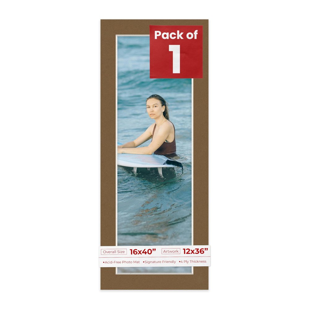 Pack of 25 Acid Free 16x40 Mats Bevel Cut for 12x36 Photos - Metallic Silver Precut Matboards With Backing Boards and Clear Photo Mat Bags For Pictures, Photos, Framing - 4-ply Thickness