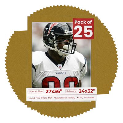 Poster Palooza Pack of 25 Acid Free 27x36 Mats Bevel Cut for 24x32 Photos - Metallic Gold Precut Matboards With Backing Boards and Clear Photo Mat Bags For Pictures, Photos, Framing - 4-ply Thickness