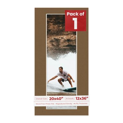 Pack of 25 Acid Free 20x40 Mats Bevel Cut for 12x36 Photos - Metallic Silver Precut Matboards With Backing Boards and Clear Photo Mat Bags For Pictures, Photos, Framing - 4-ply Thickness