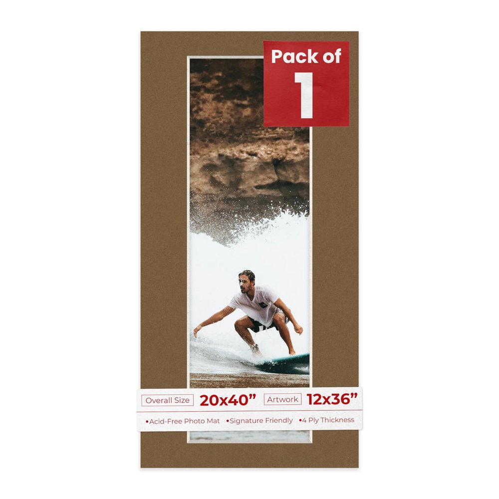 Pack of 25 Acid Free 20x40 Mats Bevel Cut for 12x36 Photos - Metallic Silver Precut Matboards With Backing Boards and Clear Photo Mat Bags For Pictures, Photos, Framing - 4-ply Thickness
