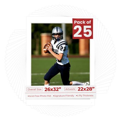 Poster Palooza Pack of 25 Acid Free 26x32 Mats Bevel Cut for 22x28 Photos - White Precut Matboards With Backing Boards and Clear Photo Mat Bags For Pictures, Photos, Framing - 4-ply Thickness