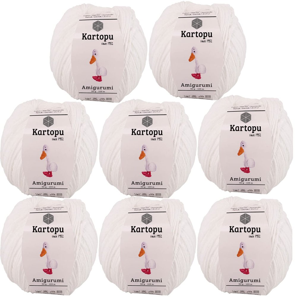 Kartopu Amigurumi and Baby Cotton Knitting Rope,Specially Produced for Amigurumi Lovers,(8Pack)Skein(Ball) 1.76 Oz (50g) (White 010)