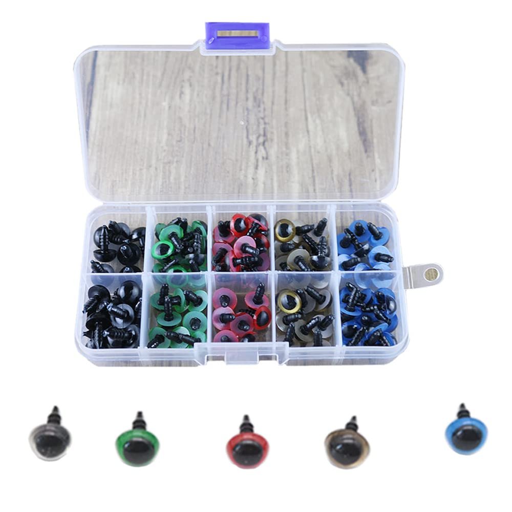 100 Pieces Plastic Safety Eyes with Washers Plastic Animal Eyes Sewing Crafting Buttons Eyes Plastic Craft Crochet Eyes for DIY Craft Making, 8mm