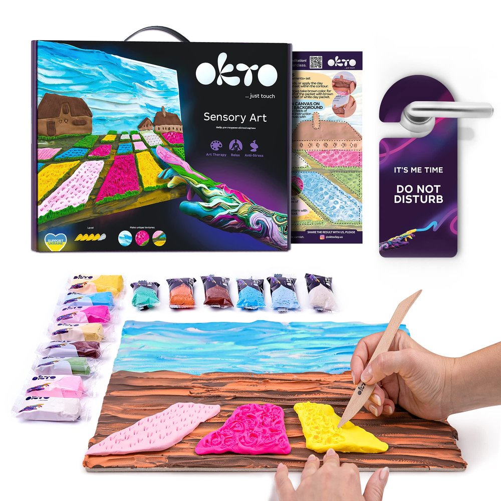 Okto Flower Beds in Holland Art Craft Kits for Adults UK - Similar to Painting by Numbers for Adults, Air Dry Clay Modelling Kit, Arts and Crafts for Adults, Craft Kit