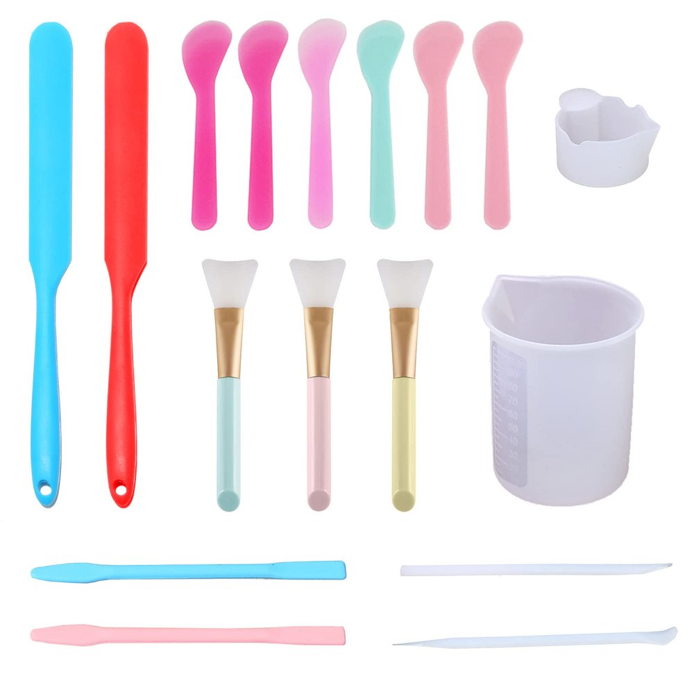 XIACIBDUS Silicone Stir Sticks Kit, 17PCS Silicone Stirring Tool, Epoxy Resin Brush and Measuring Cups, Silicone Mixing Cups Spoon, Resin Supplies for Paint DIY Crafts Glitter Tumbler