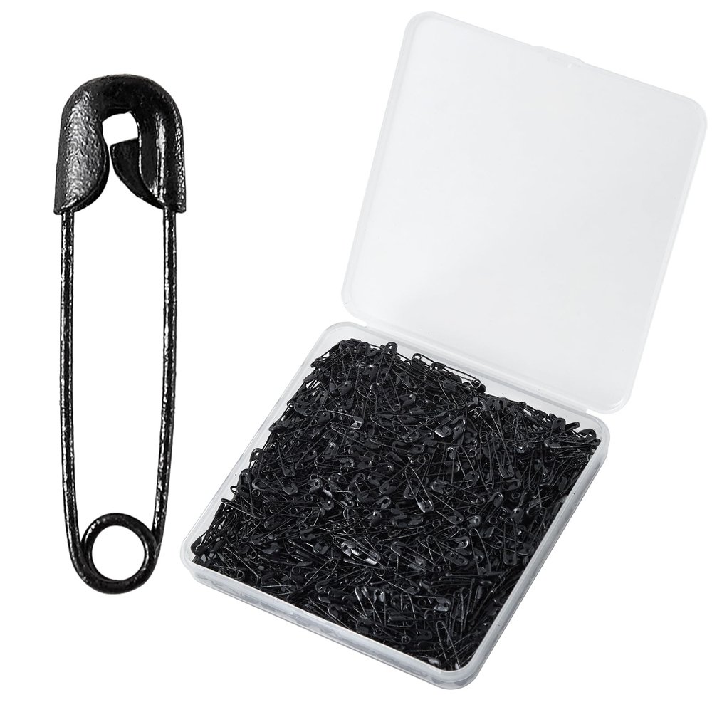 1000PCS Safety Pins, 0.75In/19mm Small Fastening Pins, Rust Resistant Nickel Plated Steel Set for Crafting, Sewing, Jewelry Making Fabric, Rimming Fastening Clip Button for Garment Hang Tag (Black)