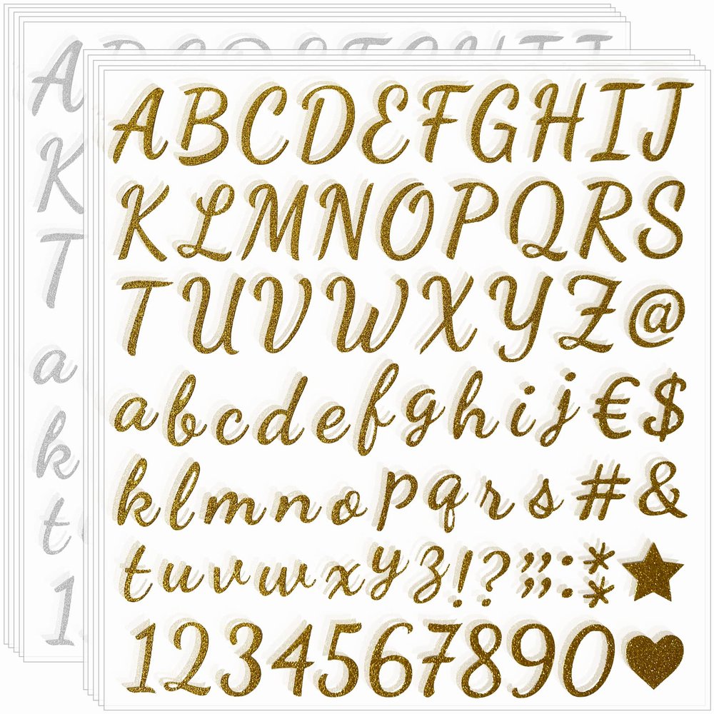 Waynoda 790 Pieces 10 Sheets Self Adhesive Glitter Alphabet Letter Stickers for Classroom Decor, Grad Cap Decoration, DIY Crafts Art Making, Business,Address Number (Gold and Silver,1 Inch)