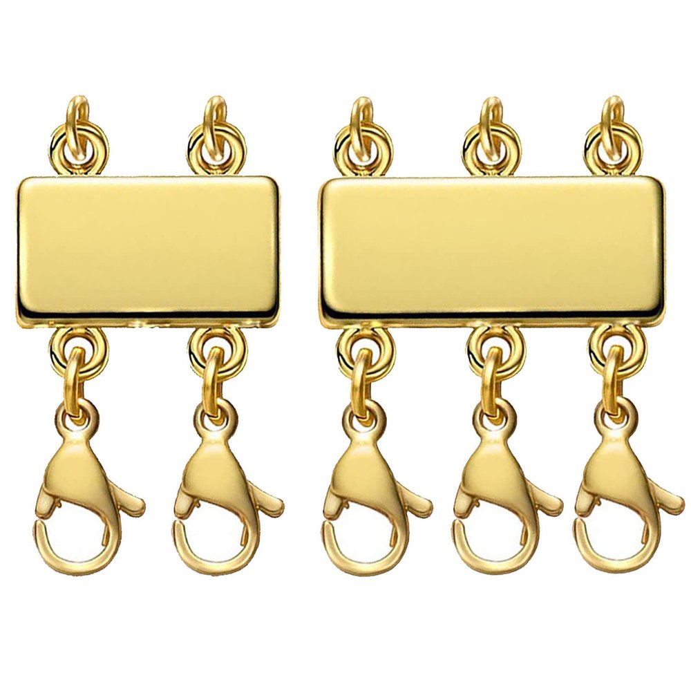 Qulltk 2 Pcs Layered Necklace Clasps Necklace Connector Multiple Strands Clasp for Layering Jewelry,Gold and Silver Separator for Stackable Necklaces Chains