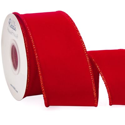 Ribbli Red Velvet Wired Ribbon,Velvet with Gold Metallic Edge, 2-1/2 Inch x Continuous 10 Yard, Christmas Ribbon for Big Bow,Wreath,Tree Decoration