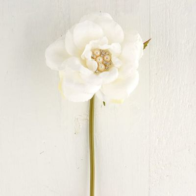Factory Direct Craft Package of 2 Creamy White Artificial Rose Stems for Home Decor or Wedding Floral Displays