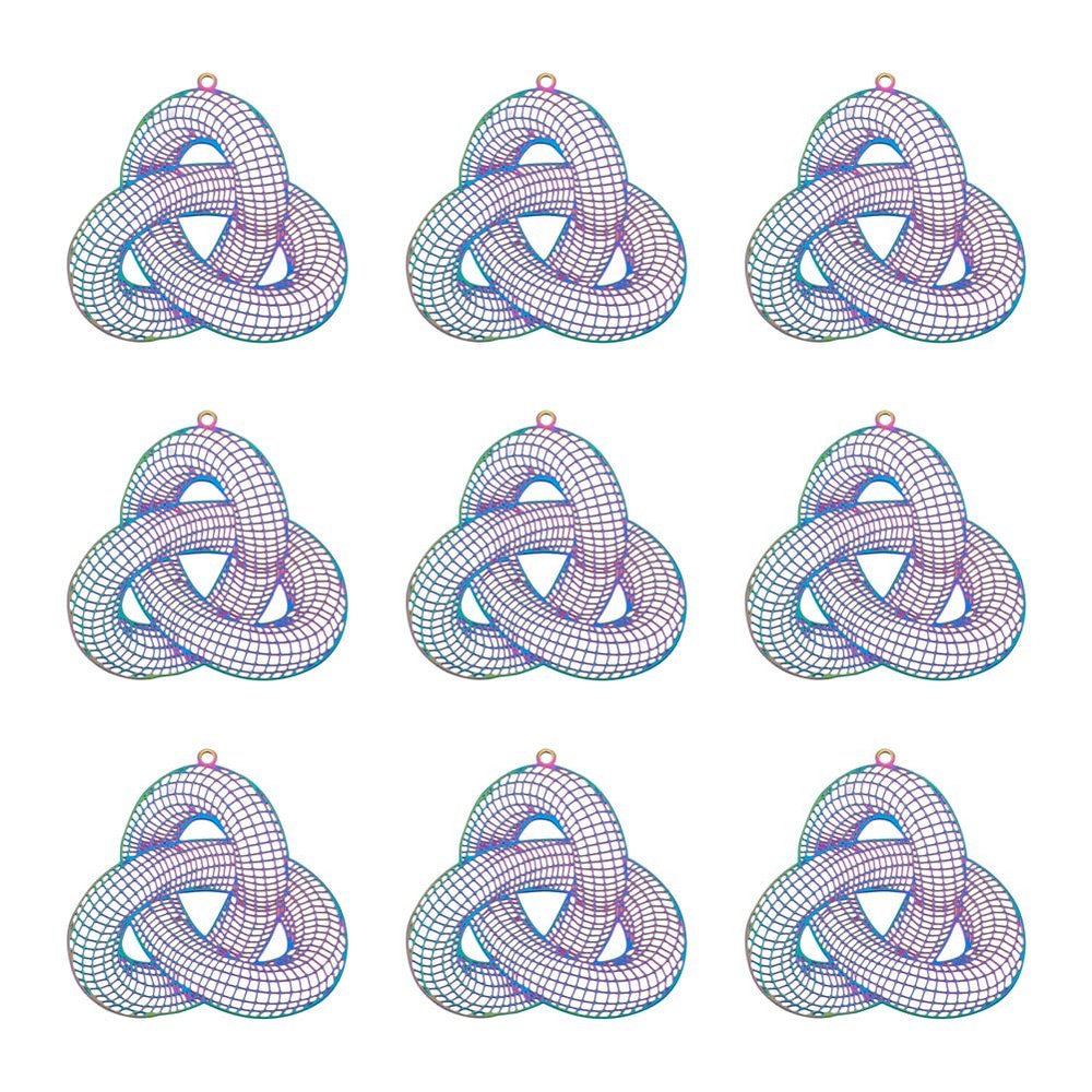 Boutigem 50pcs Trinity Knot Totem Multi-Color Stainless Steel Filigree Pendants Hollow Charms Etched Metal Embellishment for DIY Earring Bracelet Jewelry Making 34x33mm