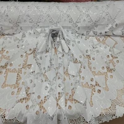 White Lace Embroidered Clear Sequin Baptism Fabric by The Yard Drees Bridal Fabric Wedding Gown Soft