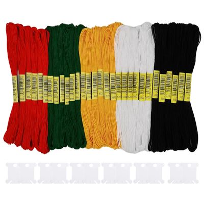 Cldamecy 30 Skeins Embroidery Thread,Black White Red Green Golden Embroidery Floss for Cross Stitch and DIY Art Craft,Friendship Bracelets String,with 12 PCS Floss Bobbins