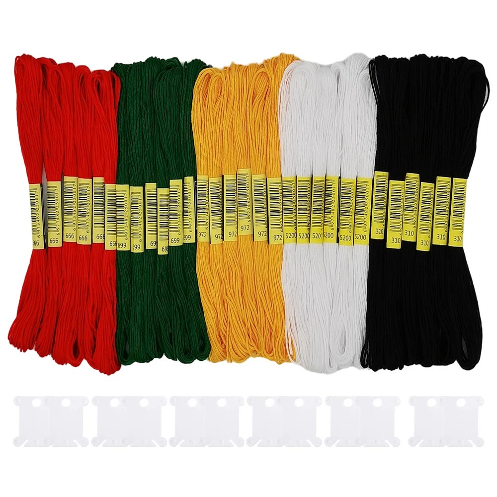Cldamecy 30 Skeins Embroidery Thread,Black White Red Green Golden Embroidery Floss for Cross Stitch and DIY Art Craft,Friendship Bracelets String,with 12 PCS Floss Bobbins