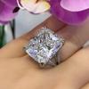 Light Luxury 925 Sterling Silver Shiny Full Diamond Princess Square Large Carat Gemstone Ring Cubic Zirconia Rings CZ Diamond Two Row Dazzling Ring Eternity Engagement Wedding Band Ring for Women F137 (US Size 7) view 1