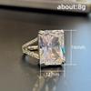 Light Luxury 925 Sterling Silver Shiny Full Diamond Princess Square Large Carat Gemstone Ring Cubic Zirconia Rings CZ Diamond Two Row Dazzling Ring Eternity Engagement Wedding Band Ring for Women F137 (US Size 7) view 3