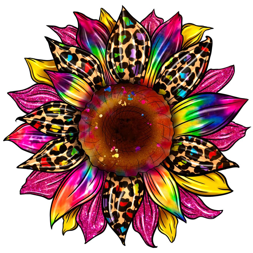 Leopard Sunflower Tie Dye Ready to Press Sublimation Transfer, Ready to Use, Cheetah, Shirt/Mug Sizes, Sub Image Ready to Press, DIY Shirt (Adult x10)
