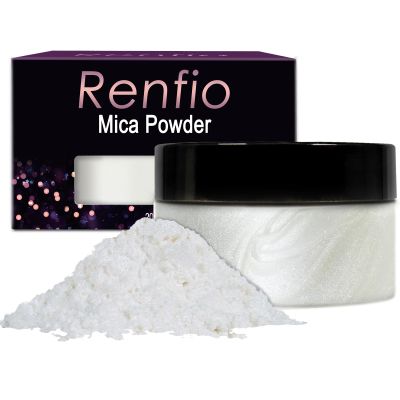 Renfio 100g Mica Powder Pigment, Metallic Natural Dye Mineral Pearl Shimmer Epoxy Resin Dye for Painting Soap Making Slime Bath Bombs 3.5 Oz - Porcelainous White