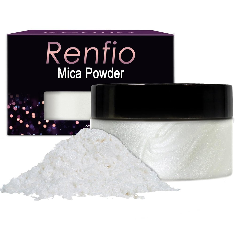 Renfio 100g Mica Powder Pigment, Metallic Natural Dye Mineral Pearl Shimmer Epoxy Resin Dye for Painting Soap Making Slime Bath Bombs 3.5 Oz - Porcelainous White