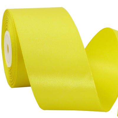 TONIFUL 2 Inch x 25 Yards Wide Light Yellow Satin Ribbon Solid Fabric Ribbon for Gift Wrapping Crafts Chair Sash Eternal Flower Invitation Cards Hair Bows Sewing Party Wedding Decoration
