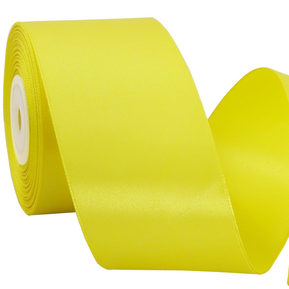 TONIFUL 2 Inch x 25 Yards Wide Light Yellow Satin Ribbon Solid Fabric Ribbon for Gift Wrapping Crafts Chair Sash Eternal Flower Invitation Cards Hair Bows Sewing Party Wedding Decoration