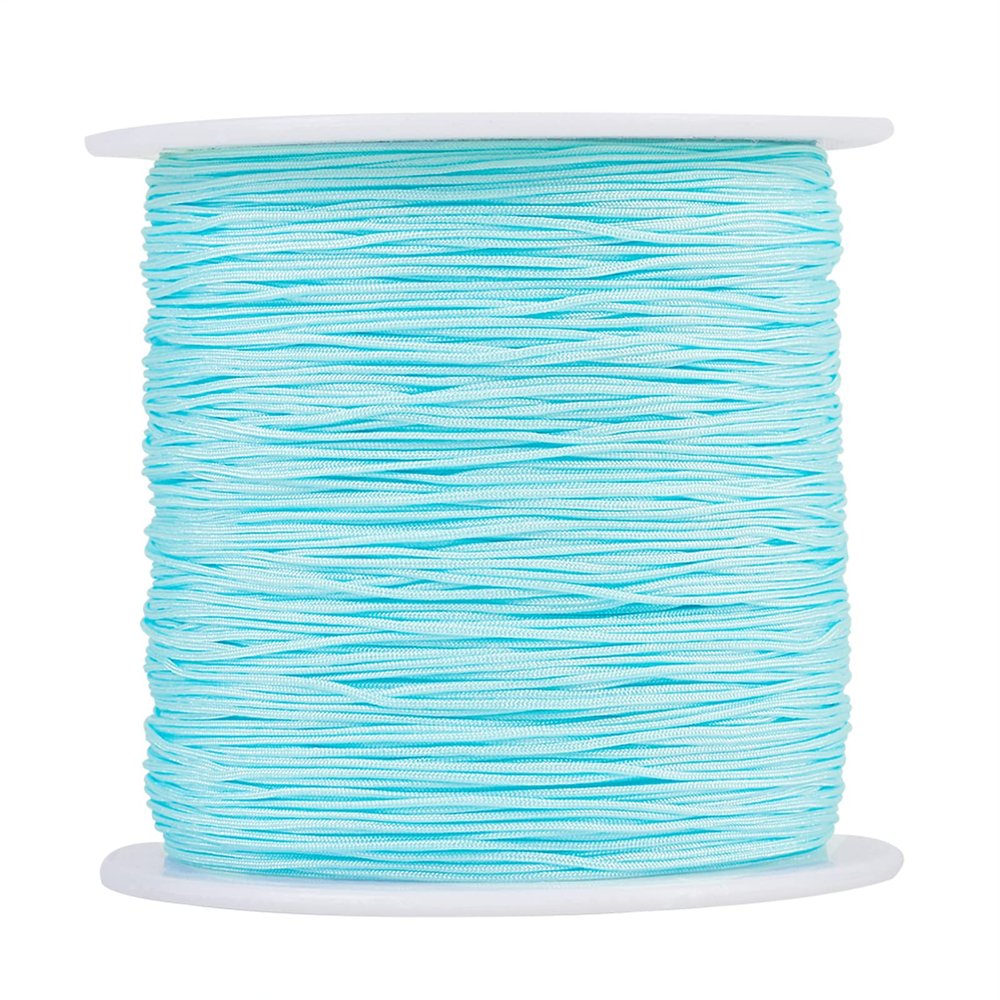 Pandahall 150 Yards Braided Nylon Thread 0.5mm Soft Sheen Beading Cord Kumihimo Strings for Sewing Crafts, DIY Bracelets, Necklaces, Pendants, Macrame Making(Pale Turquoise)