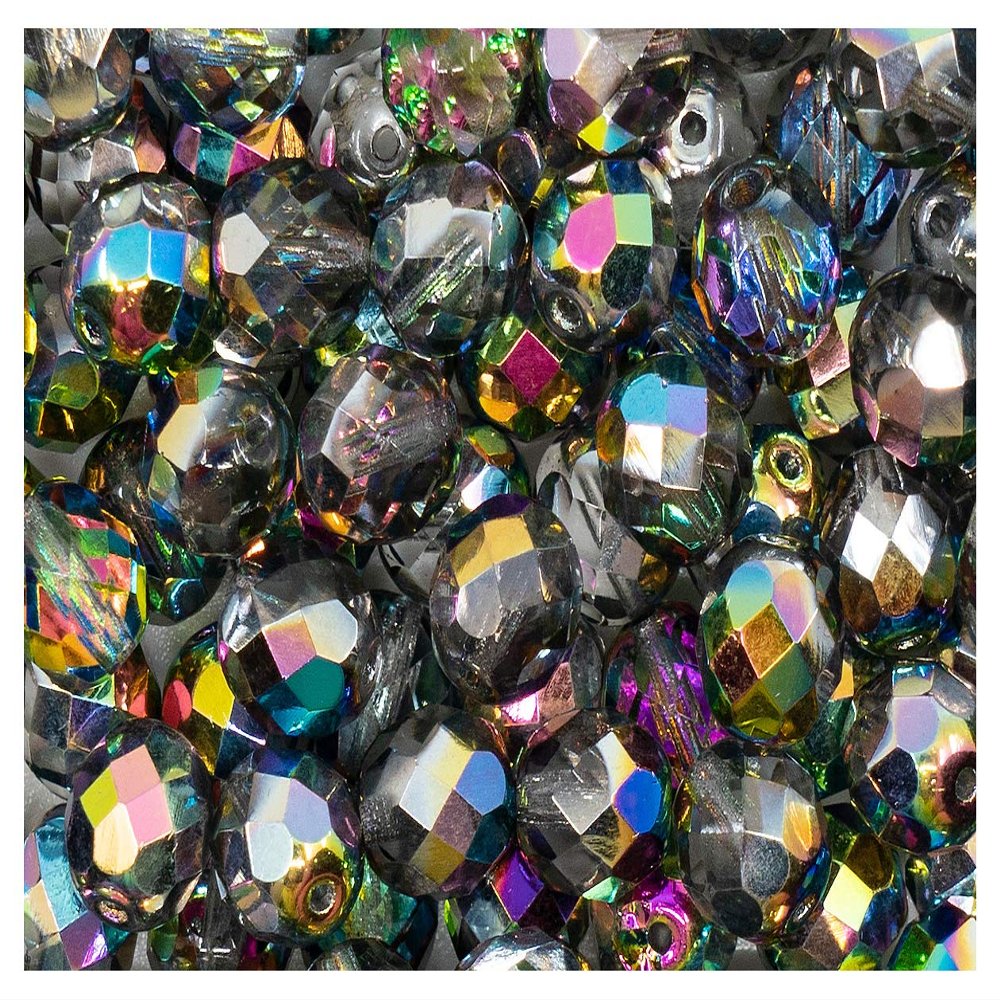 100pcs Czech Fire-Polished Glass Beads Faceted Round, 8mm, Crystal Vitrail