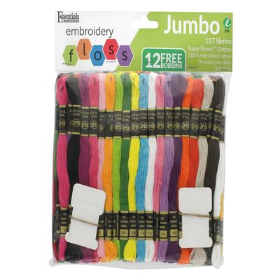 Essentials By Leisure Arts and Iris Embroidery Floss Jumbo 117 Pack - 6 Strand Cotton Floss with Bobbins for Cross Stitch, Embroidery, Craft Projects