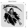 BENECREAT 12x12inch Halloween Decoration Stencils, Grim Reaper Skeleton Scythe Pattern Cutout Template for Art Spraying, DIY Home Decor, Paint Wooden Signs view 2