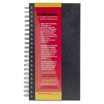 Creative Mark Double Wire Spiral Bound Field Sketch Book [Pack of 24-5" x 11"], Black Embossed Leatherette Journal, Light Cream Acid-Free Paper, Perfect for Dry Media and Drawing