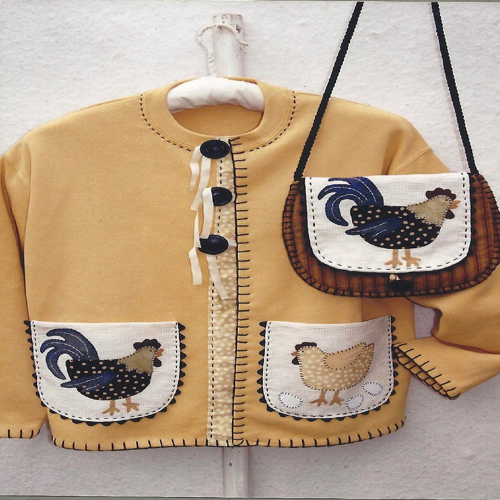 Cluck - Cluck - Sewing and Applique Pattern #206 from Heart to Hand - Pattern Includes Purse - Buyer Supplies Clothing