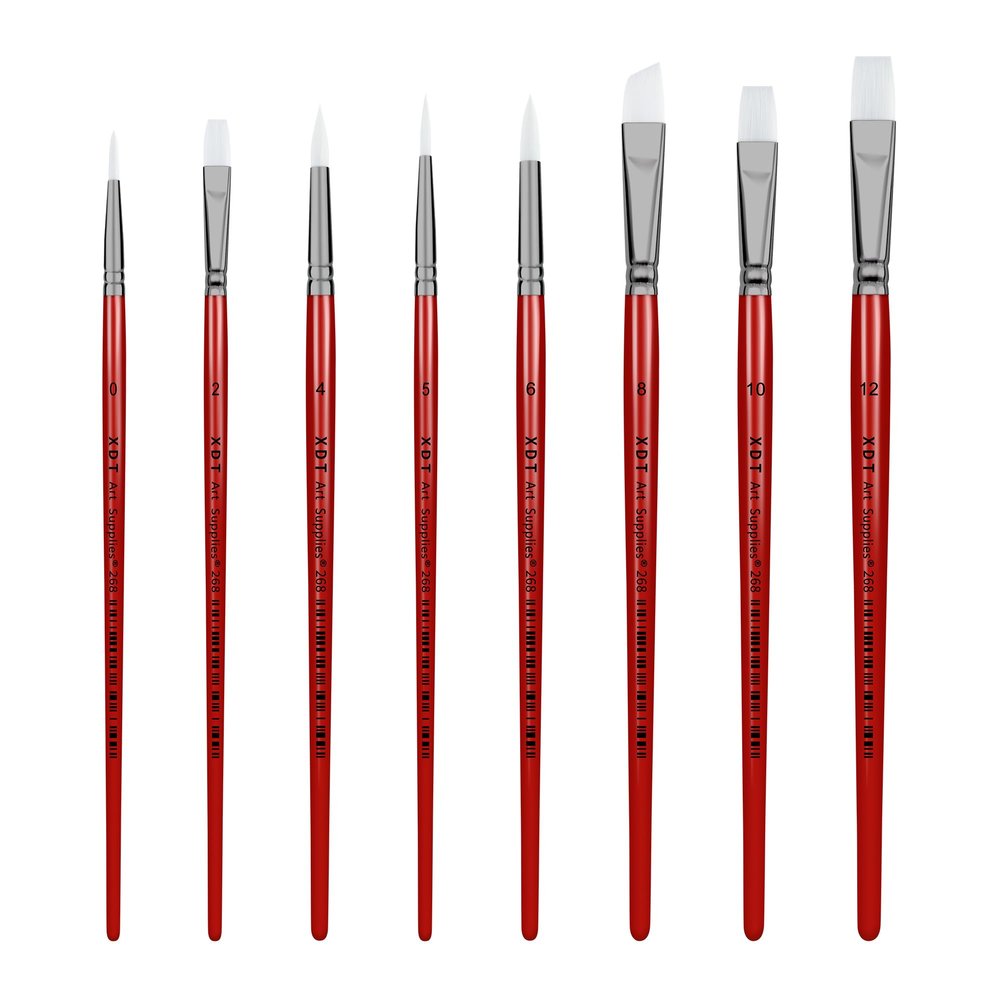 XDT#268 Paint Brush Set, 8Pcs Nylon Brushes for Acrylic Painting, Watercolor, and Crafting, Kids Adult Drawing Arts Crafts Supplies, Red