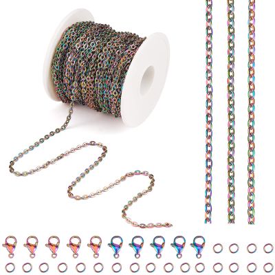 COGCHARGER 5M Stainless Steel Curb Chains Multi-Color Chain DIY Jewelry Set Making Kit for Jewelry Necklace Bracelet Earring Making Crafts