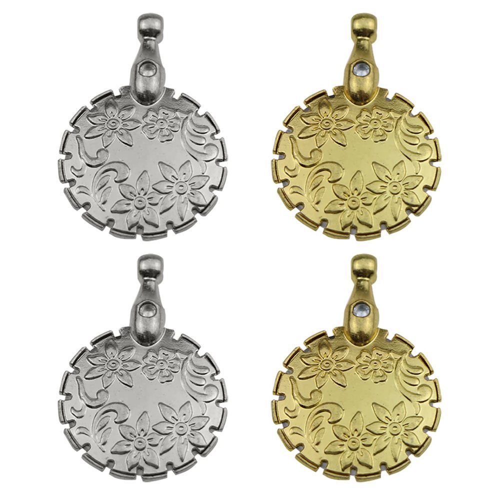 4 Pack Yarn Cutter Pendants - Antique Metal Round Thread Cutting Tools for DIY Knitting Sewing Craft (Gold + Silver)