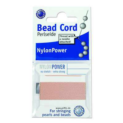 Griffin Nylon Bead Cord Perlseide Light Pink Color Size 10 (0.90mm) 2 Meters per Card Stainless Steel Needle Attached for Knotting Pearls, Gemstones, Crystals and Beads