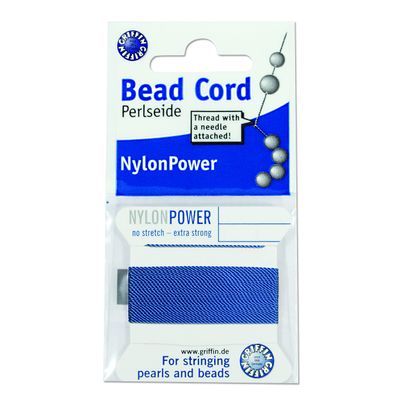 Griffin Nylon Bead Cord Perlseide Blue Color Size 10 (0.90mm) 2 Meters per Card Stainless Steel Needle Attached for Knotting Pearls, Gemstones, Crystals and Beads