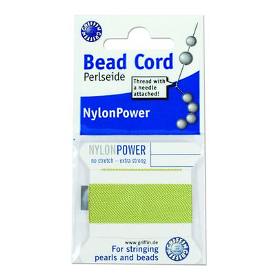 Griffin Nylon Bead Cord Perlseide Jade Color Size 2 (0.45mm) 2 Meters per Card Stainless Steel Needle Attached for Knotting Pearls, Gemstones, Crystals and Beads