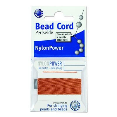 Griffin Nylon Bead Cord Perlseide Cornelian Color Size 6 (0.70mm) 2 Meters per Card Stainless Steel Needle Attached for Knotting Pearls, Gemstones, Crystals and Beads