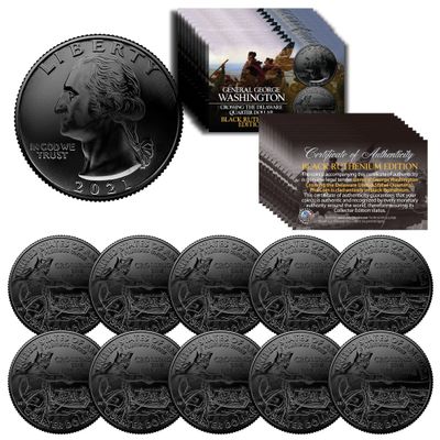 2021 George Washington Crossing The Delaware Quarter Genuine U.S. Coin - Black Ruthenium (Qty: 10)