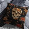 Rose Sugar Skull Upholstery Fabric for Chairs, Rose Floral Flowers Fabric By The Yard, Halloween Pesonalized Skeleton Bones Decorative for Upholstery and Home DIY Projects, 10 Yard,Red view 4