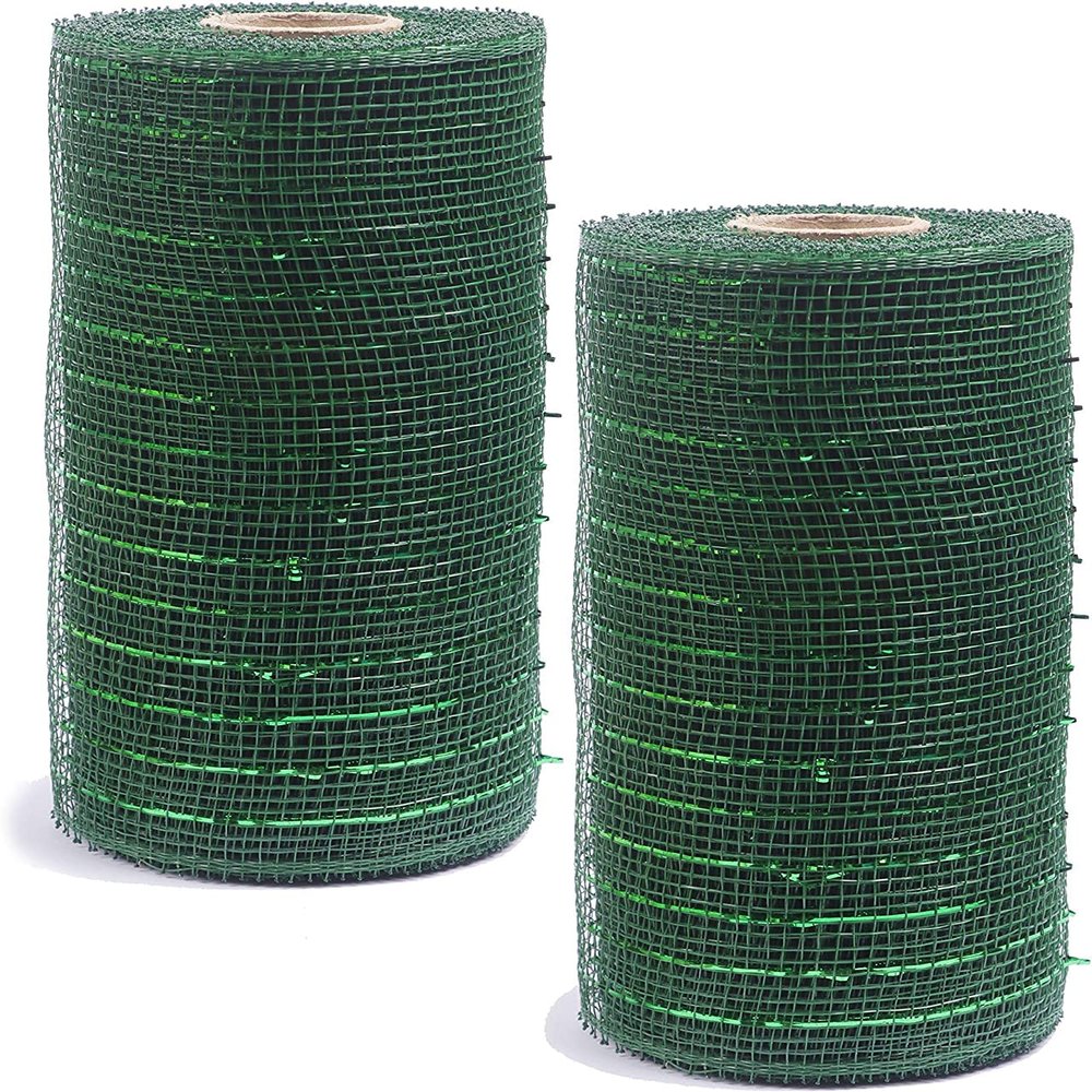 YYCRAFT 2 Pack 10" Metallic Poly Mesh Ribbon (Total 20 Yards,Dark Green)