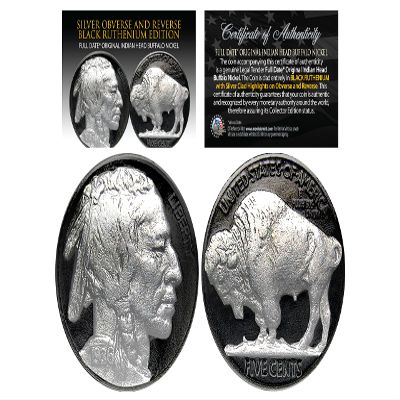 1930's Black Ruthenium Original Indian Head Buffalo Nickel Full Dates Genuine Silver Highlights Obverse & Reverse
