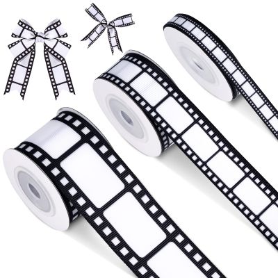 Cunno 3 Rolls Filmstrip Ribbon Film Movie Ribbon Decorating Material Party Accessory for Theatre Cinema Themed Party Decor Home DIY Wrapping Wreaths Crafts, 0.4, 0.87, 1.5 Inch Wide, 15 Yard