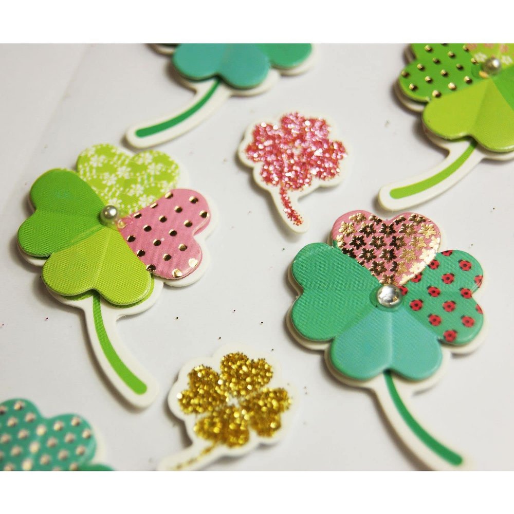 13 3D Stickers - 4 Leaf Clovers - Glitter