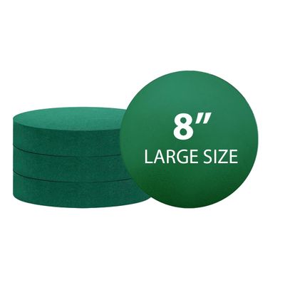 Pack of 4 FLOFARE Round Floral Foam Blocks for Fresh and Artificial Flowers, Each (8" X 1.4"), Dry & Wet Green Flower Foam for Flower Arrangements and Florist Supplies